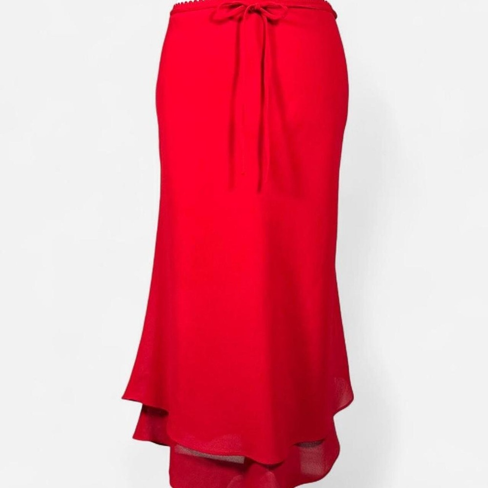 Vintage 90s Whimsigoth Red Midi Skirt, By lollol, Size XL